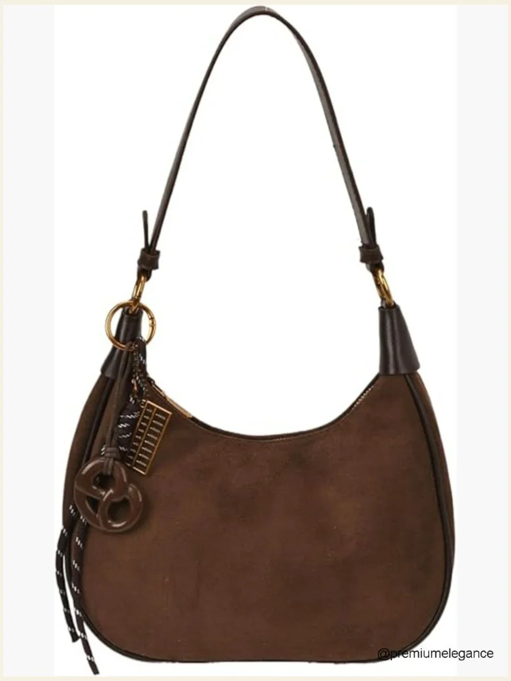 Faux Suede Hobo Crossbody Bag with Removable Charm and 2 Straps